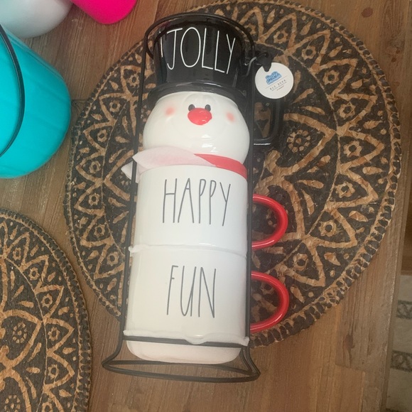 Rae Dunn 3 piece Snowman mug set with stand - Picture 2 of 4